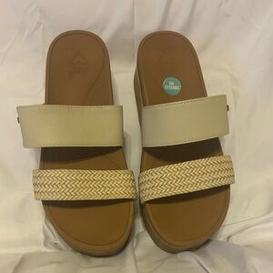 Reef Cream and Tan Slide Sandals